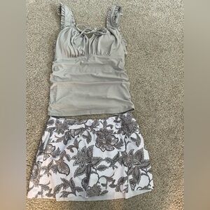 New Floral Gray and White Women's Tankini